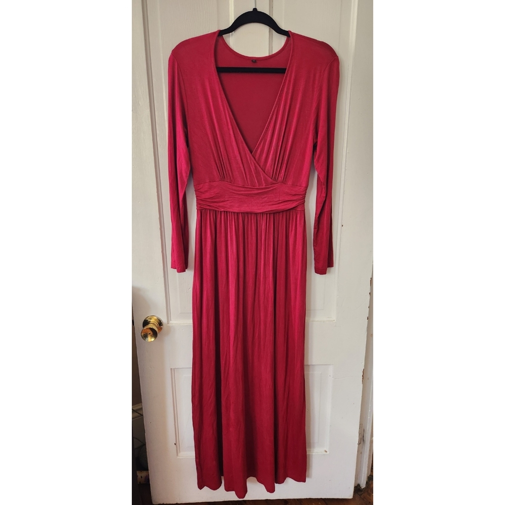 Red Longsleeve Dress With Pockets Soft Stretchy Bridesmaid Wedding Guest Size M